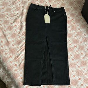 Meshki Black Denim Skirt with Front Slit